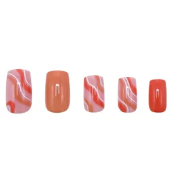 Press On French Nails Orange Waves