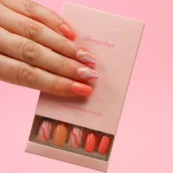 Press On French Nails Orange Waves