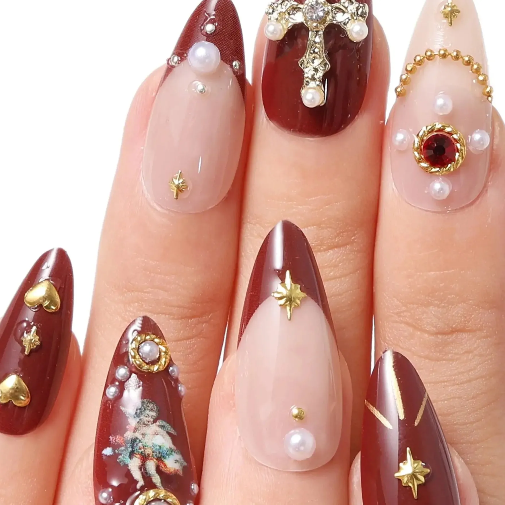 Press-On Nails Burgundy Cherub