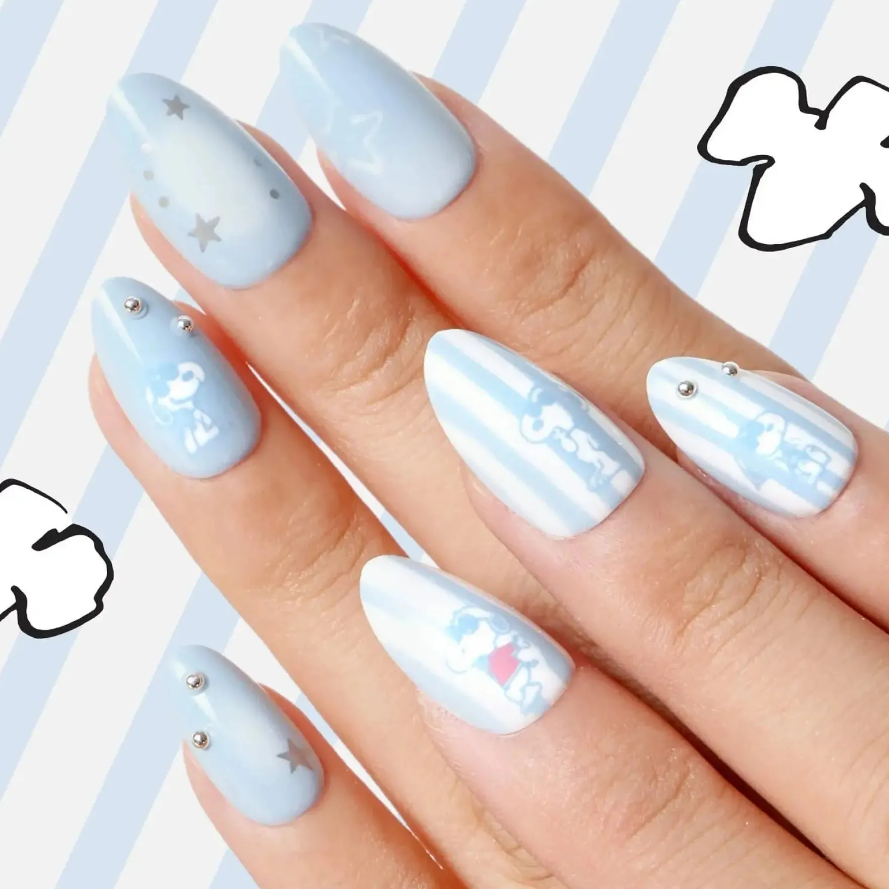 Press-On Nails Stripes N Snoopy