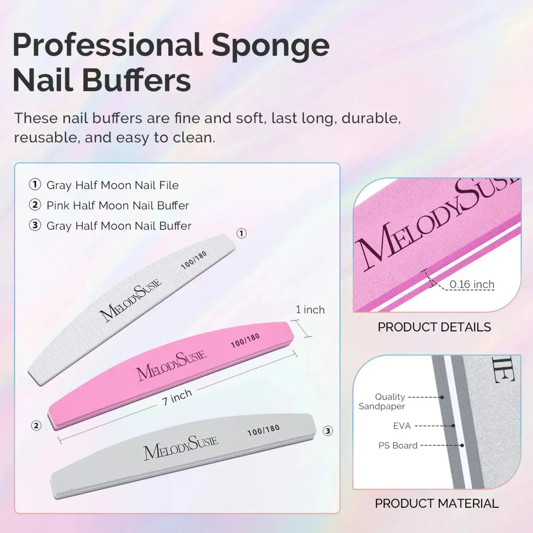 Professional Nail Files & Buffers 100/180 Grit 16Pcs