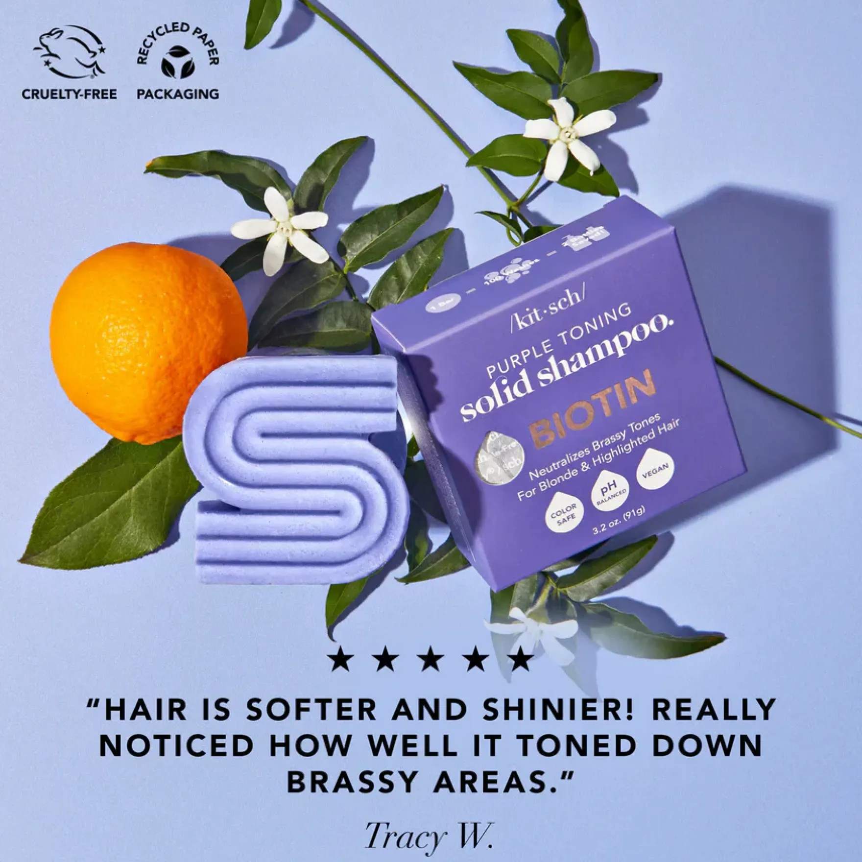 Purple Toning Solid Shampoo Bar with Biotin