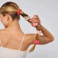 Ruched Satin Scrunchies 5pc Set Assorted Cherry Blossom
