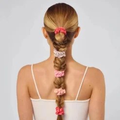Ruched Satin Scrunchies 5pc Set Assorted Cherry Blossom