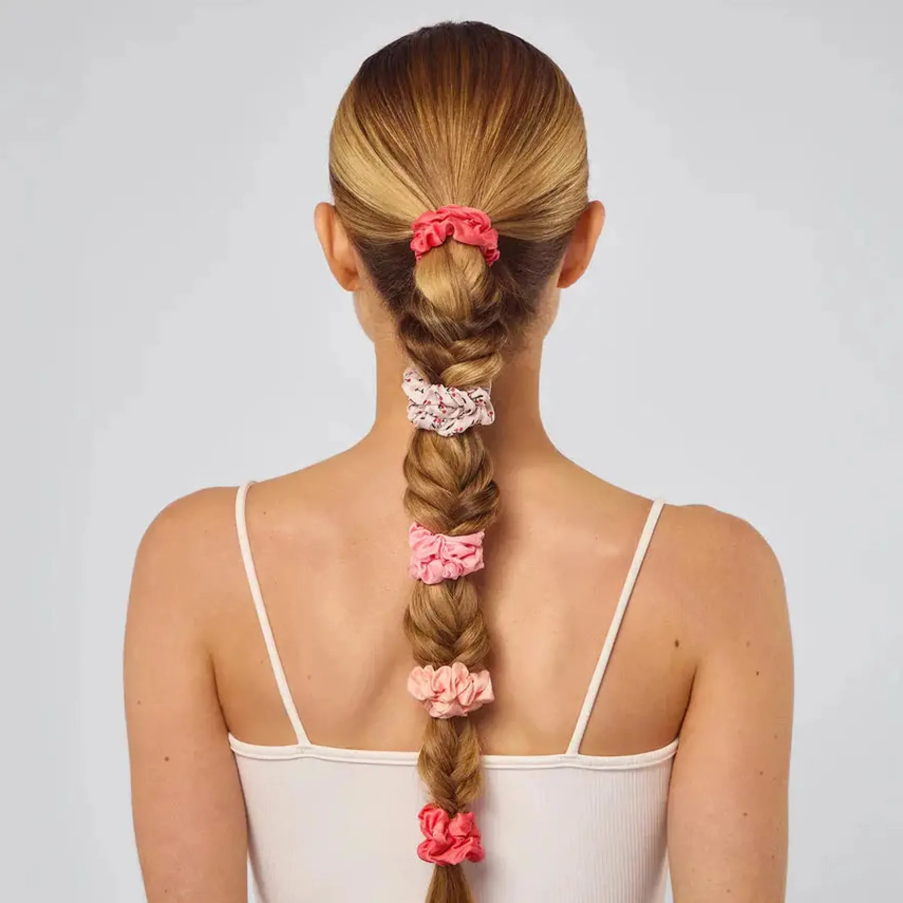 Ruched Satin Scrunchies 5pc Set Assorted Cherry Blossom