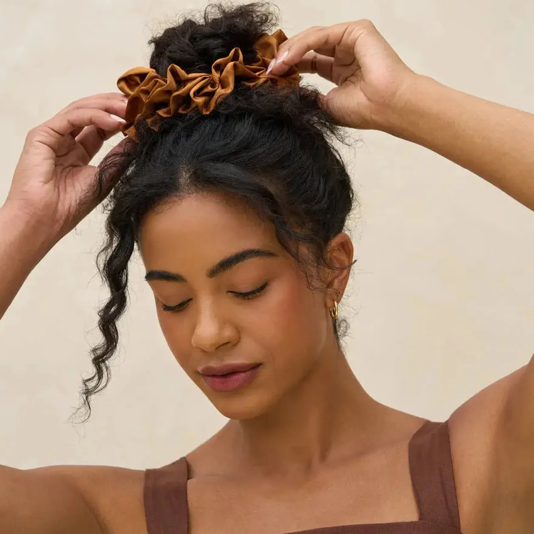 Ruffle Scrunchie Camel