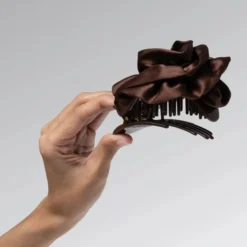 Satin Rosette Flat Cloud Clip Chocolate
