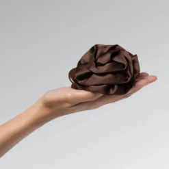 Satin Rosette Flat Cloud Clip Chocolate