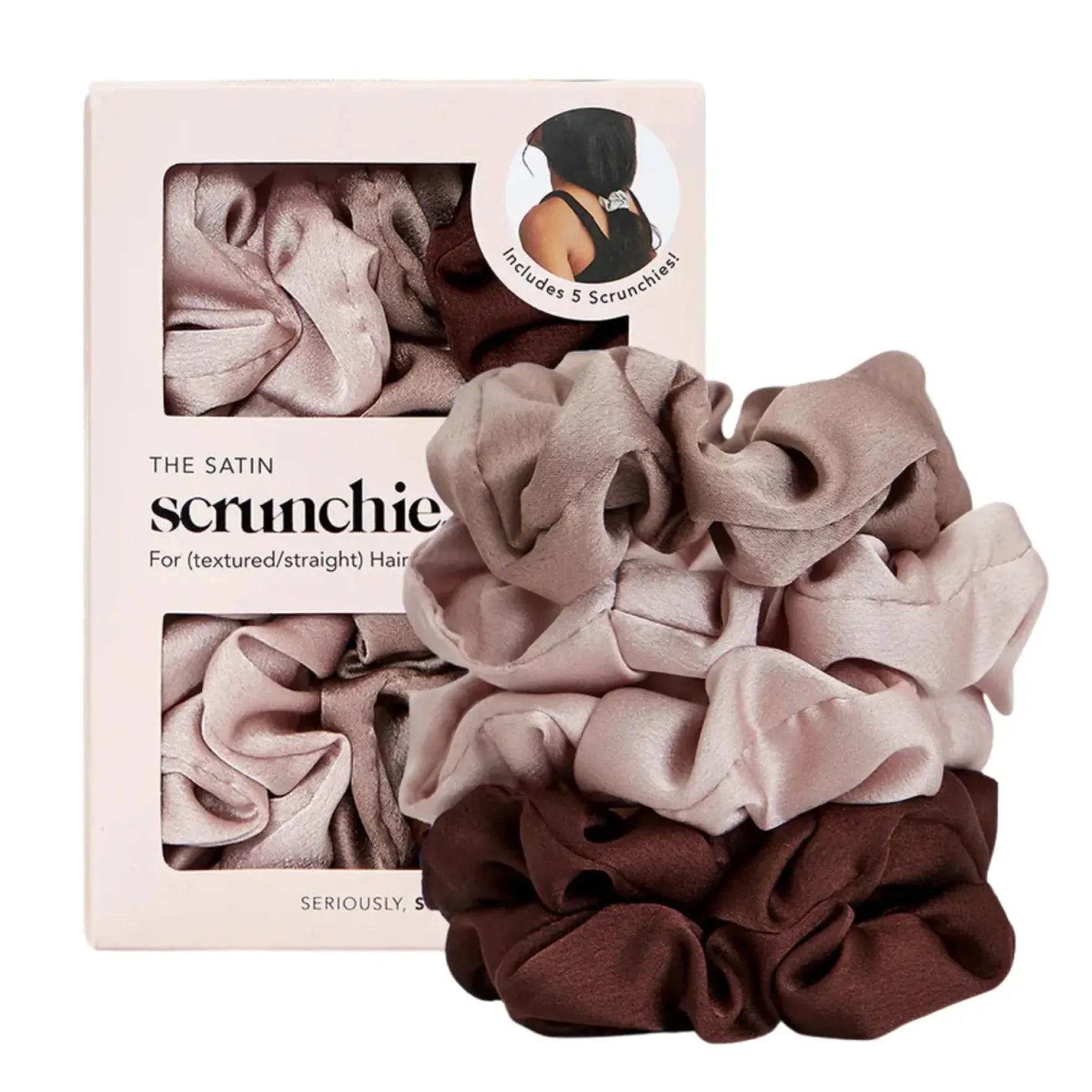 Satin Sleep Scrunchies 5pc Set Cameo
