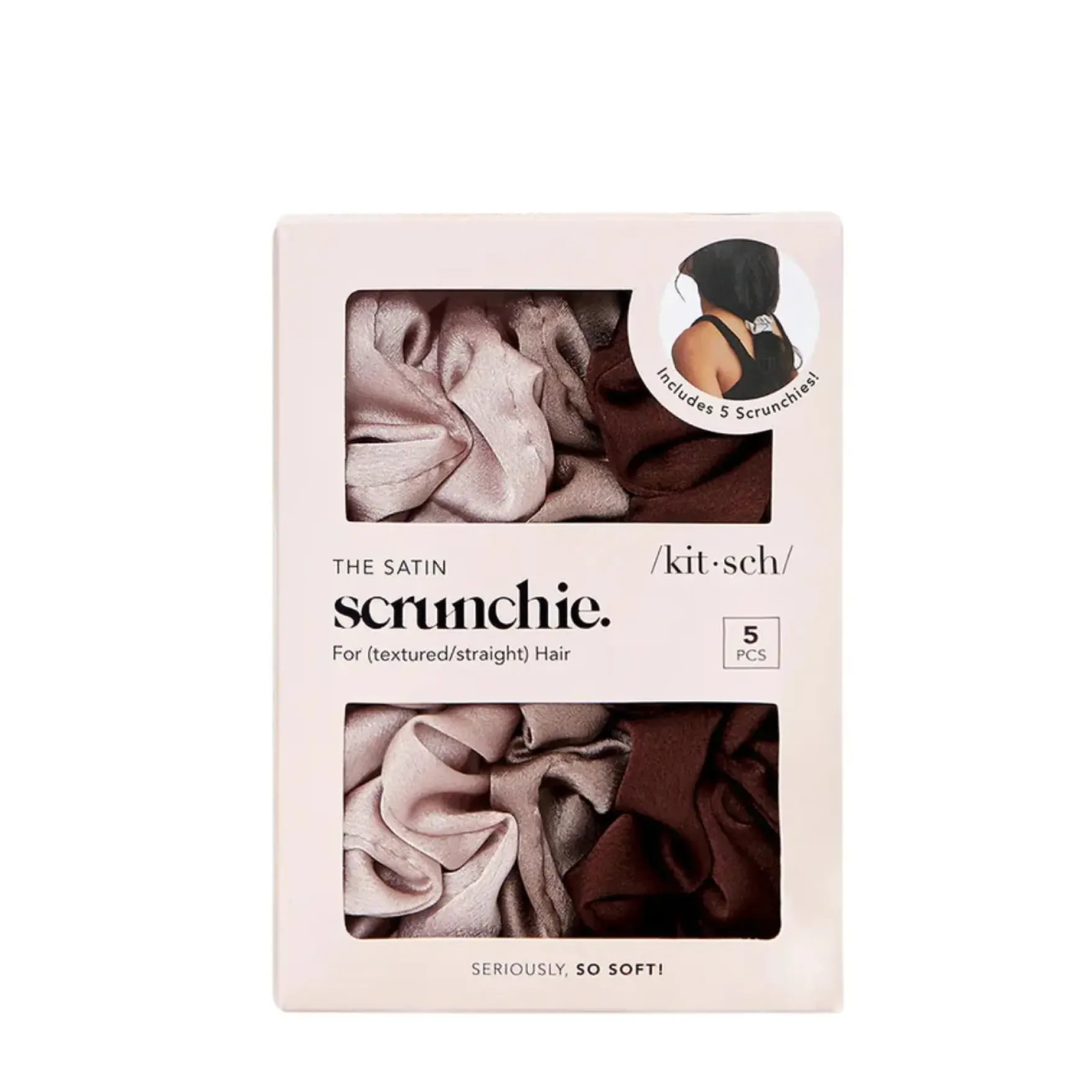 Satin Sleep Scrunchies 5pc Set Cameo