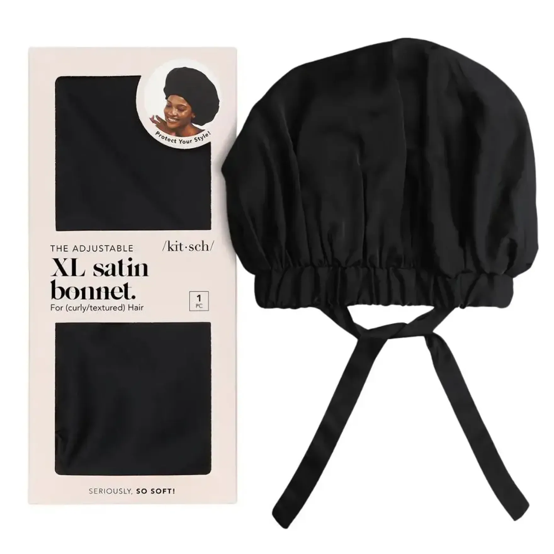 Satin Sleep XL Adjustable Bonnet Black