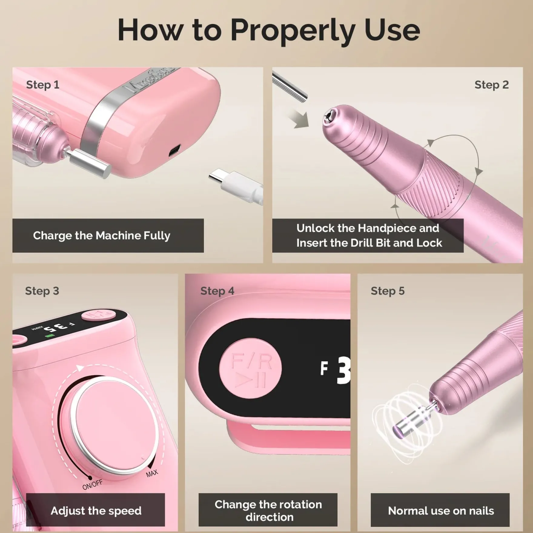 SM320G Nail Drill Pink